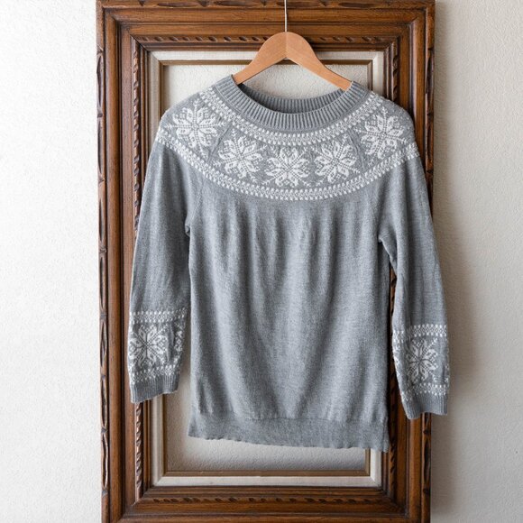 Talbots Women’s Size Medium Gray Lambswool Blend Fair Isle Nordic Beaded Sweater - Picture 1 of 6